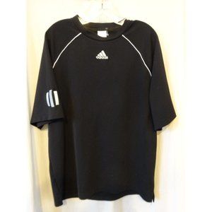 ADIDAS Black Textured Polyester SOCCER Jersey SHIRT Black White‎ Piping Mens M
